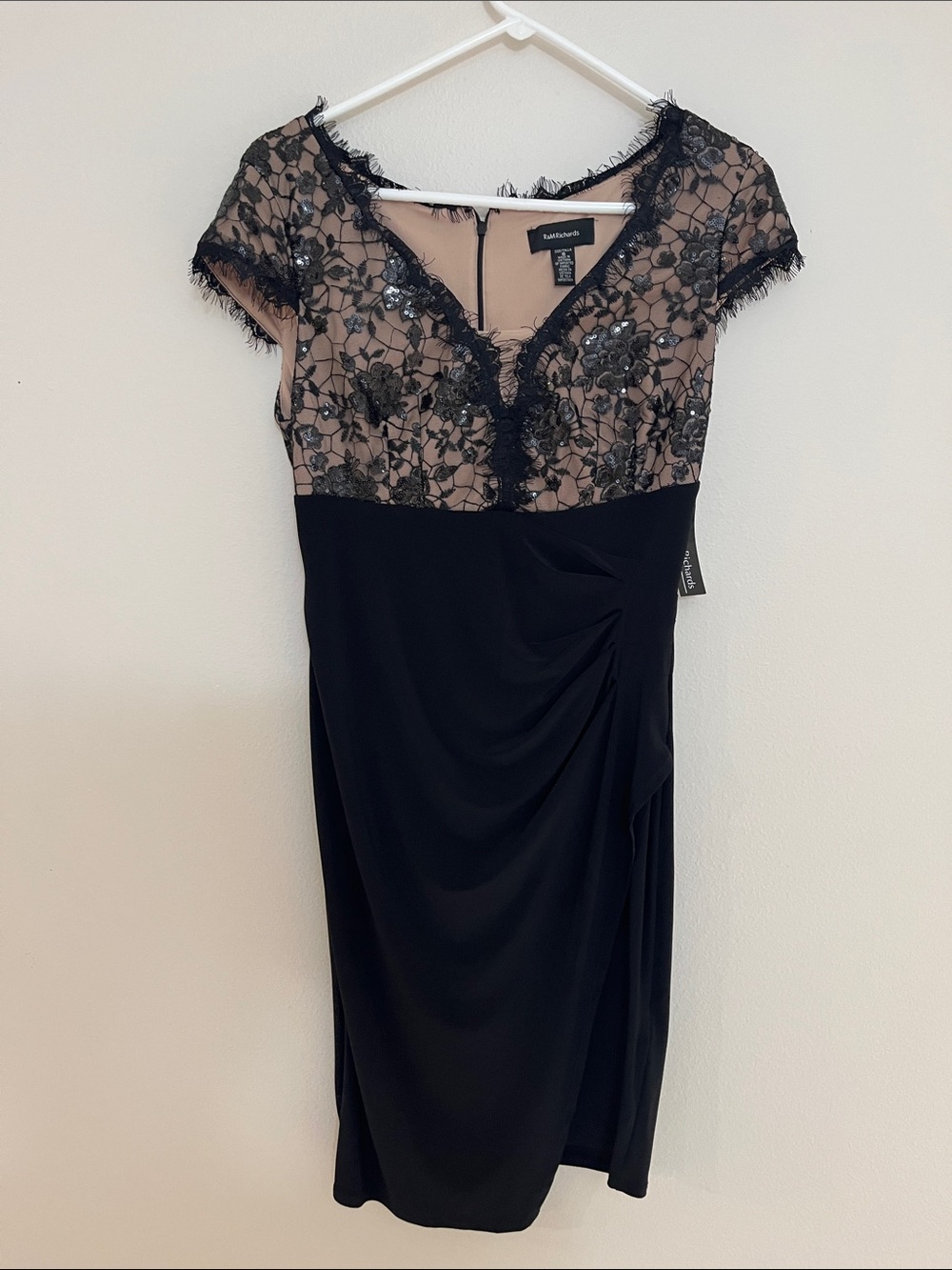 R&M Richards Black & Nude Lace-Overlay Midi Dress
